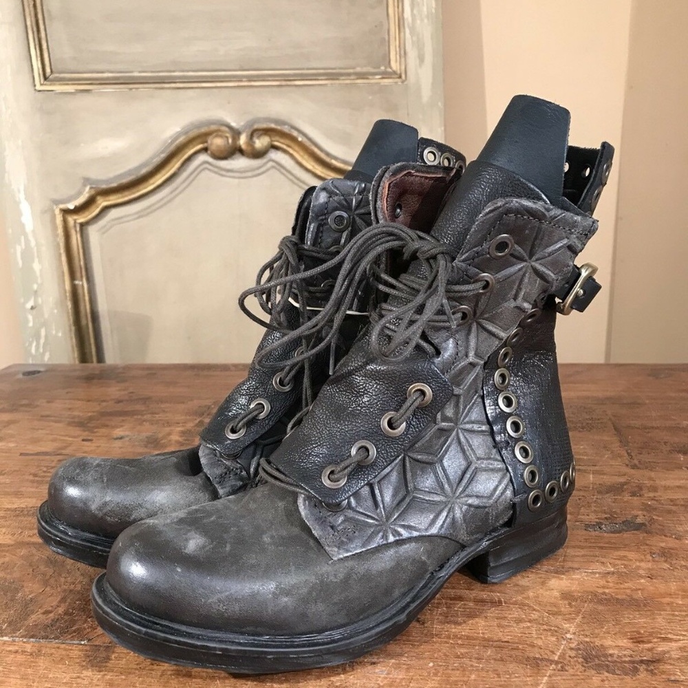 A.S 98 Saintec Emerson Laceup Studded Ankle Moto Women's Boots Size US 6 Eu 36